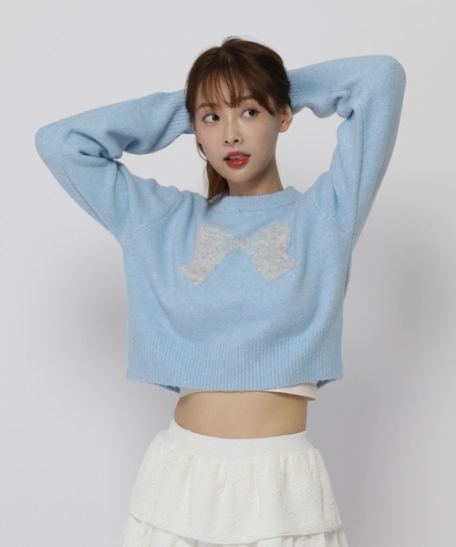 3.3 Field Trip （3.3フィールドトリップ）の「3.3 Field Trip／BIGリボンニット（ニット/セーター・レディース・ブルー/ライトグレー・FREE）」の10枚目の写真