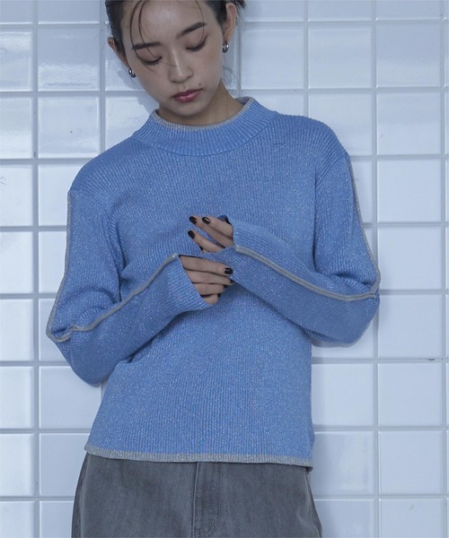 miette（ミエット）の「配色ラインラメリブニット（ニット/セーター・レディース・ブルー/ブラック/アイボリー・FREE）」の3枚目の写真