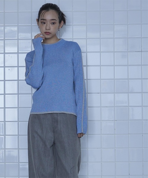 miette（ミエット）の「配色ラインラメリブニット（ニット/セーター・レディース・ブルー/ブラック/アイボリー・FREE）」の10枚目の写真