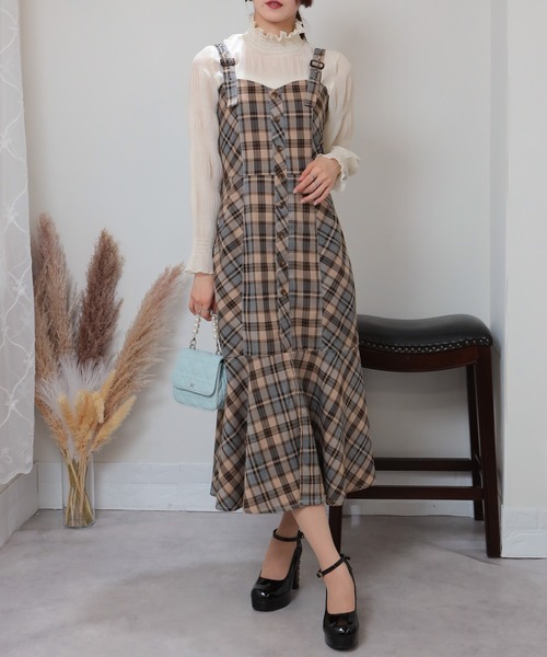 ジェイリンドバーグワンピース×マルボンスカート 小柄女性の魅力を最大限に｜リブ切替バルーンミニワンピース