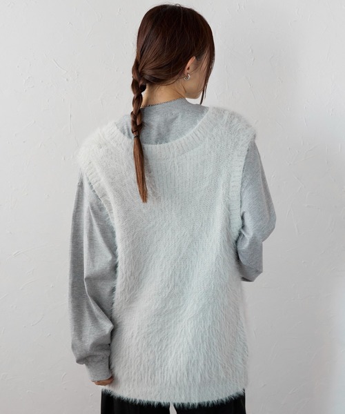 セール】フェザーニットベスト/シャギーニットベスト（ニット