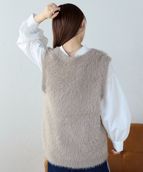 セール】フェザーニットベスト/シャギーニットベスト（ニット