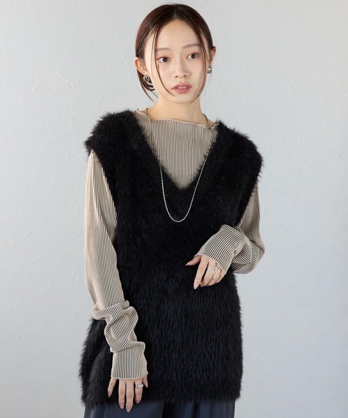 セール】フェザーニットベスト/シャギーニットベスト（ニット