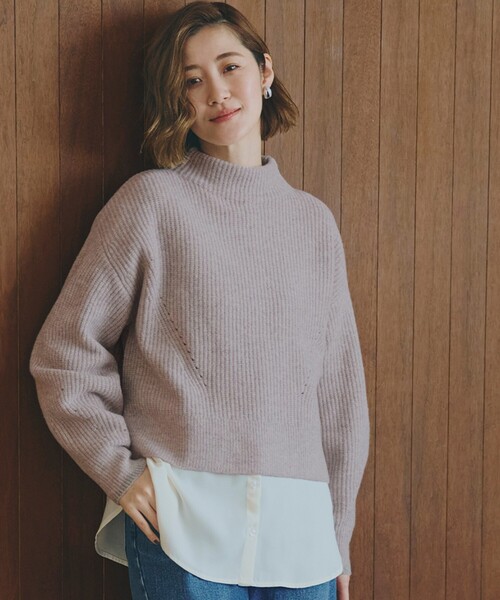 セール】【雑誌掲載】洗えるミルドライクウール混畔ボトルネックニット