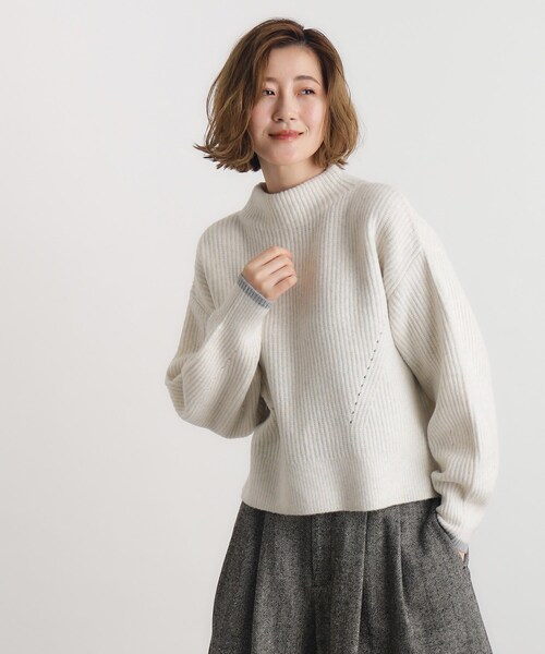 セール】【雑誌掲載】洗えるミルドライクウール混畔ボトルネックニット