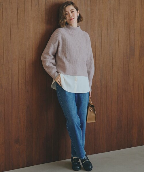 セール】【雑誌掲載】洗えるミルドライクウール混畔ボトルネックニット