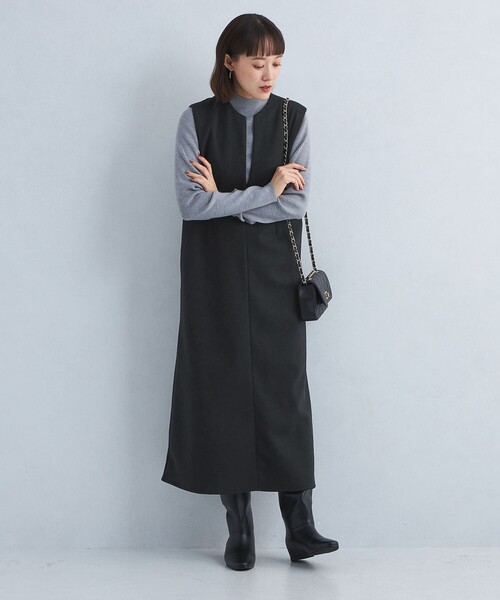 green label relaxing（グリーンレーベルリラクシング）の「フルイド キーネック ジャンスカ（ジャンパースカート・レディース・ブラック/ダークグレー・FREE）」の6枚目の写真