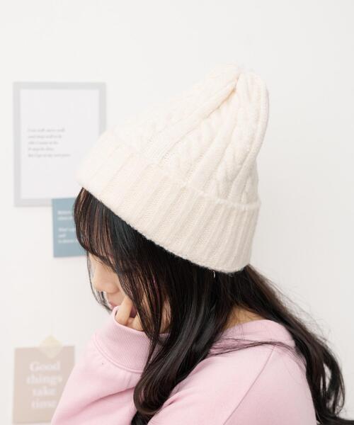 WEGO（ウィゴー）の「WEGO/ケーブルニットキャップ（ニットキャップ/ビーニー・レディース・ブラック/オフホワイト・FREE）」の5枚目の写真
