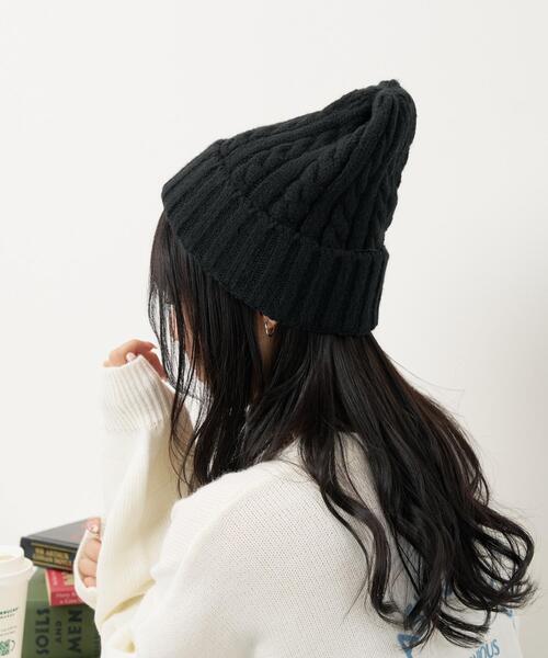 WEGO（ウィゴー）の「WEGO/ケーブルニットキャップ（ニットキャップ/ビーニー・レディース・ブラック/オフホワイト・FREE）」の6枚目の写真