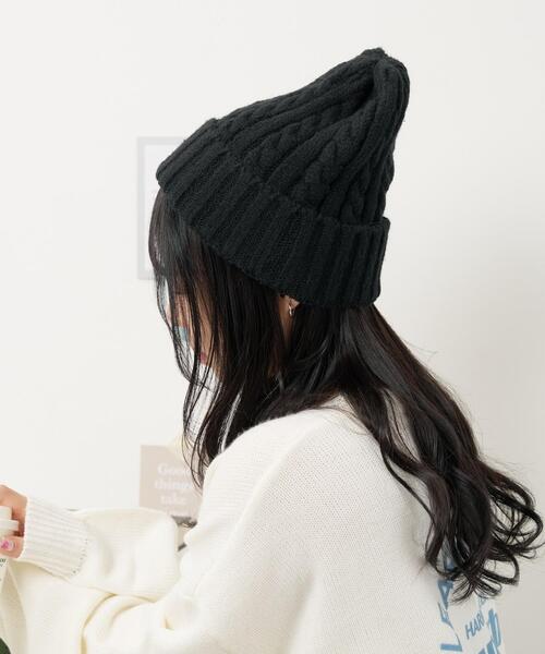 WEGO（ウィゴー）の「WEGO/ケーブルニットキャップ（ニットキャップ/ビーニー・レディース・ブラック/オフホワイト・FREE）」の7枚目の写真