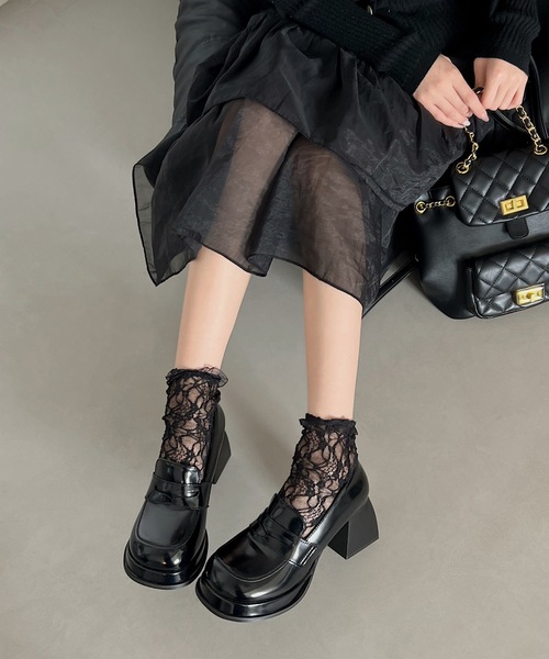 Lace Ladies（レースレディース）の「レザー調 クラシカル 厚底 ハイヒール ローファー（ローファー・レディース・ブラック・24.5cm/24cm/23.5cm/23cm/22.5cm）」の3枚目の写真