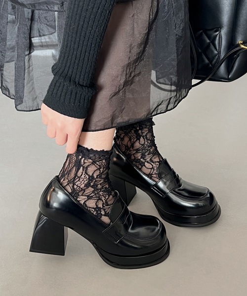 Lace Ladies（レースレディース）の「レザー調 クラシカル 厚底 ハイヒール ローファー（ローファー・レディース・ブラック・24.5cm/24cm/23.5cm/23cm/22.5cm）」の6枚目の写真