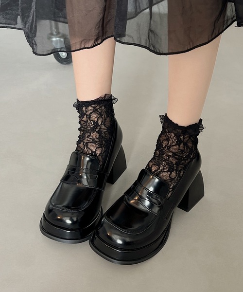 Lace Ladies（レースレディース）の「レザー調 クラシカル 厚底 ハイヒール ローファー（ローファー・レディース・ブラック・24.5cm/24cm/23.5cm/23cm/22.5cm）」の7枚目の写真