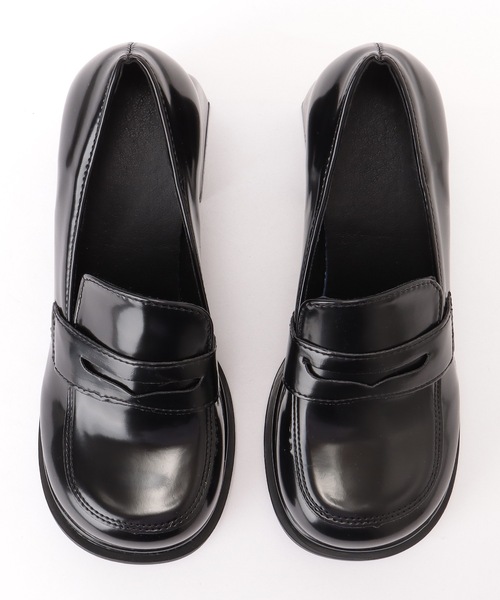 黒レザー厚底ローファー 入学式 学生 シューズ 靴 厚底 ローファー 卒業式 合皮 通学 発表会