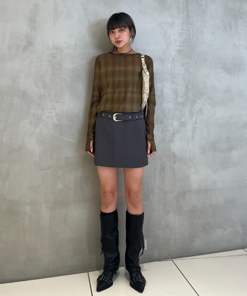 y/m（イム）の「シアーチェック柄メッシュトップス（Tシャツ/カットソー・レディース・オリーブ・FREE）」の3枚目の写真