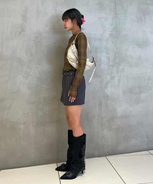 y/m（イム）の「シアーチェック柄メッシュトップス（Tシャツ/カットソー・レディース・オリーブ・FREE）」の4枚目の写真