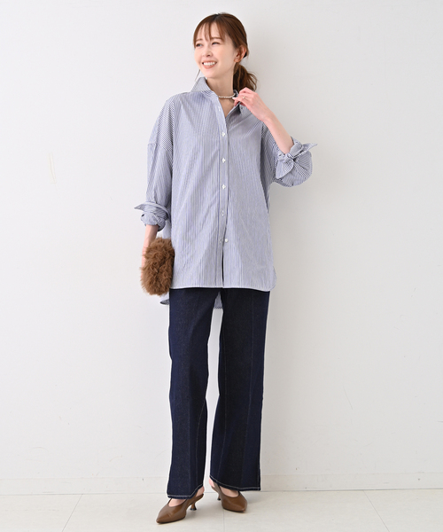 スローブイエナ LE DENIMクロップドシャツ サックスブルーB LE DENIM