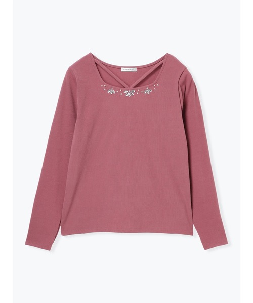 Re-J&SUPURE(リジェイアンドスプル)の「【大きいサイズ】ビジュー付きネックストラップトップス(ニット/セーター・レディース・ピンク/ブラック/オフホワイト・X-LARGE/XX-LARGE)」の9枚目の写真