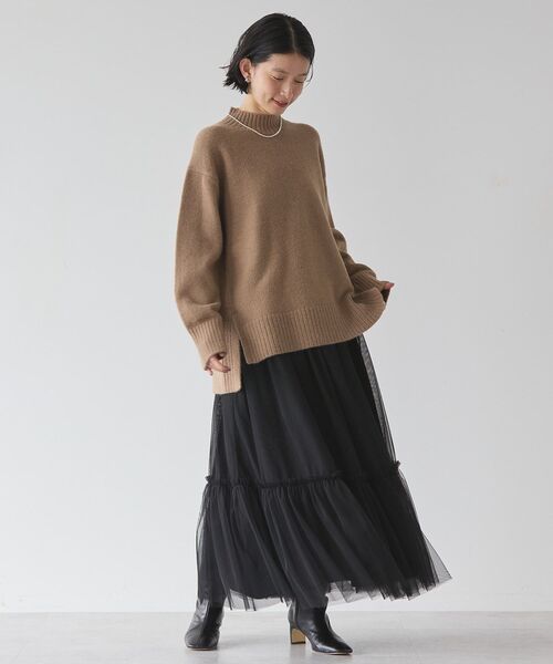 セール】モックネックサイドスリットニットプルオーバー（ニット