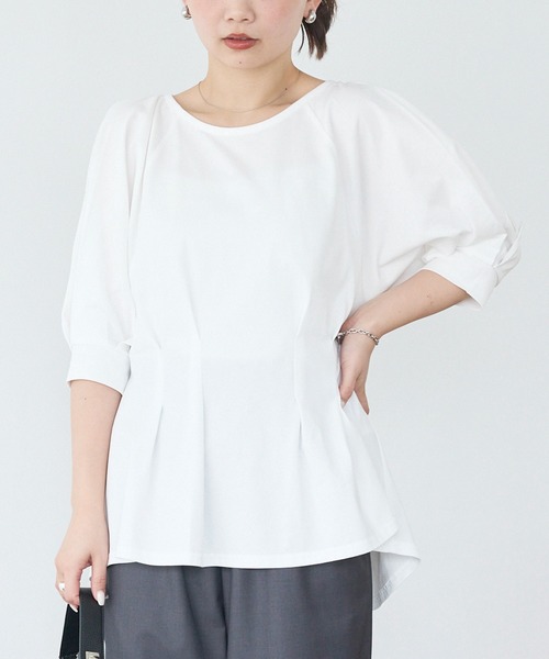 LAVEANGE（ラビアンジェ）の「【好機能シリーズ】接触冷感/UVカット/吸水速乾/ウエストタックプルオーバー（Tシャツ/カットソー・レディース・ブラック/ブルー/オフホワイト・M/5L/4L/3L/LL）」の4枚目の写真