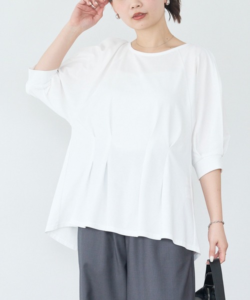 LAVEANGE（ラビアンジェ）の「【好機能シリーズ】接触冷感/UVカット/吸水速乾/ウエストタックプルオーバー（Tシャツ/カットソー・レディース・ブラック/ブルー/オフホワイト・M/5L/4L/3L/LL）」の5枚目の写真