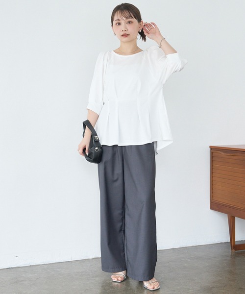 LAVEANGE（ラビアンジェ）の「【好機能シリーズ】接触冷感/UVカット/吸水速乾/ウエストタックプルオーバー（Tシャツ/カットソー・レディース・ブラック/ブルー/オフホワイト・M/5L/4L/3L/LL）」の8枚目の写真