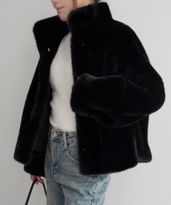 stand collar fur coat /スタンドカラーボタンファーミドルコート
