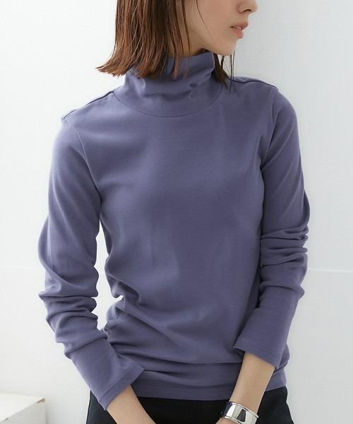 nissen（ニッセン）の「ＵＶカット綿１００％フライス素材タートルネックTシャツ（Tシャツ/カットソー・レディース・ブラック/ブルー/オフホワイト/ワイン/ライトグレー/グリーン/チャコール・M/S/LL/L）」の6枚目の写真