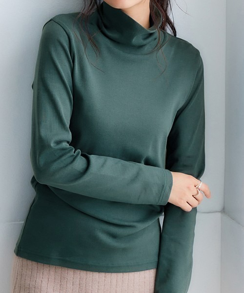 nissen（ニッセン）の「ＵＶカット綿１００％フライス素材タートルネックTシャツ（Tシャツ/カットソー・レディース・ブラック/ブルー/オフホワイト/ワイン/ライトグレー/グリーン/チャコール・M/S/LL/L）」の5枚目の写真