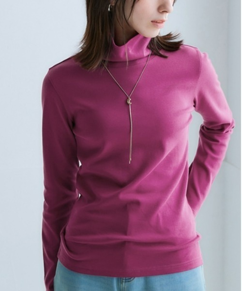 nissen（ニッセン）の「ＵＶカット綿１００％フライス素材タートルネックTシャツ（Tシャツ/カットソー・レディース・ブラック/ブルー/オフホワイト/ワイン/ライトグレー/グリーン/チャコール・M/S/LL/L）」の12枚目の写真