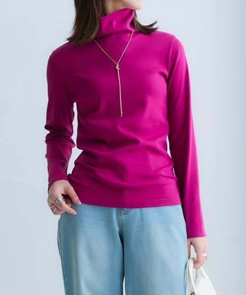 nissen（ニッセン）の「ＵＶカット綿１００％フライス素材タートルネックTシャツ（Tシャツ/カットソー・レディース・ブラック/ブルー/オフホワイト/ワイン/ライトグレー/グリーン/チャコール・M/S/LL/L）」の13枚目の写真