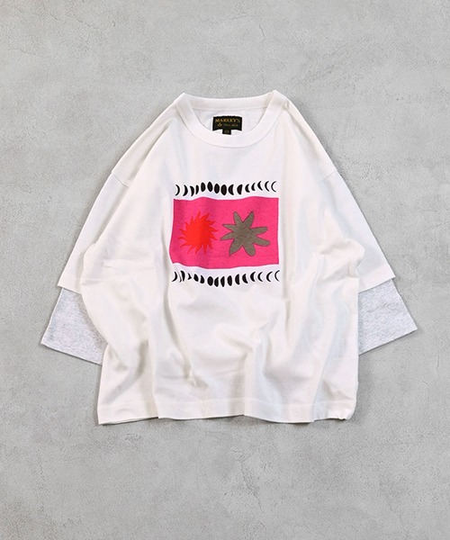 MARKEY'S（マーキーズ）の「プリントレイヤードロンT（Tシャツ/カットソー・キッズ・ピンク/ホワイト/チャコール/杢グレー・140/130/120/110/100/95/90/80/150）」の2枚目の写真