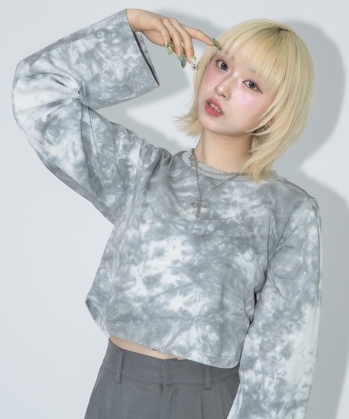 17HR(セブンティーンアワーズ)の「タイダイクロップドロンT(Tシャツ/カットソー・レディース・グレー/ダークブルー・FREE)」の20枚目の写真
