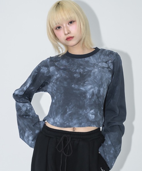 17HR(セブンティーンアワーズ)の「タイダイクロップドロンT(Tシャツ/カットソー・レディース・グレー/ダークブルー・FREE)」の5枚目の写真