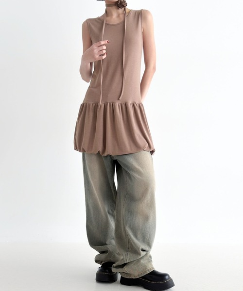 minsobi（ミンソビ）の「ノースリーブバルーンスカートOP（ワンピース・レディース・ブラック/ホワイト/モカ・FREE）」の19枚目の写真