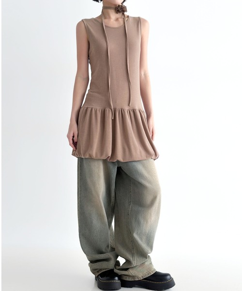 minsobi（ミンソビ）の「ノースリーブバルーンスカートOP（ワンピース・レディース・ブラック/ホワイト/モカ・FREE）」の18枚目の写真