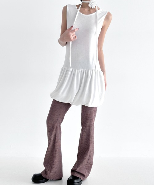 minsobi（ミンソビ）の「ノースリーブバルーンスカートOP（ワンピース・レディース・ブラック/ホワイト/モカ・FREE）」の4枚目の写真