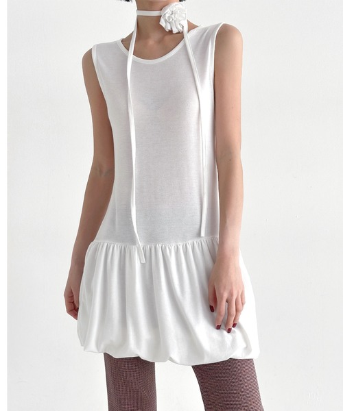 minsobi（ミンソビ）の「ノースリーブバルーンスカートOP（ワンピース・レディース・ブラック/ホワイト/モカ・FREE）」の9枚目の写真