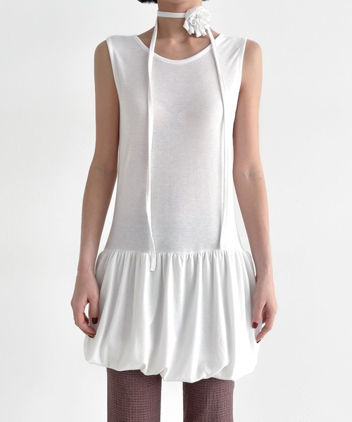 minsobi（ミンソビ）の「ノースリーブバルーンスカートOP（ワンピース・レディース・ブラック/ホワイト/モカ・FREE）」の8枚目の写真