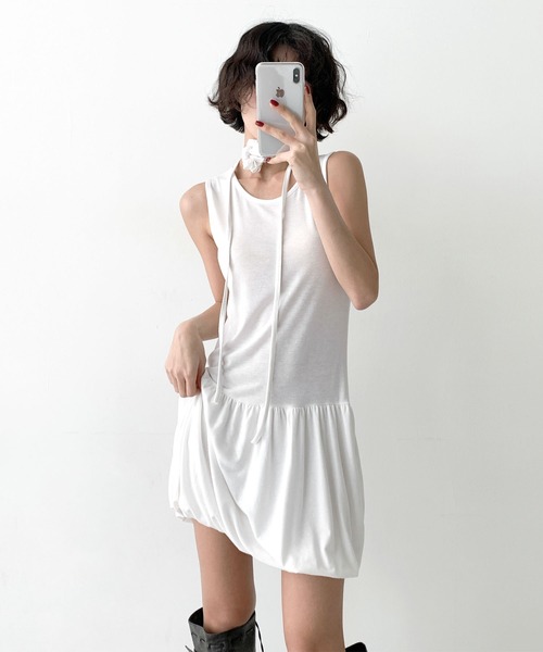 minsobi（ミンソビ）の「ノースリーブバルーンスカートOP（ワンピース・レディース・ブラック/ホワイト/モカ・FREE）」の14枚目の写真