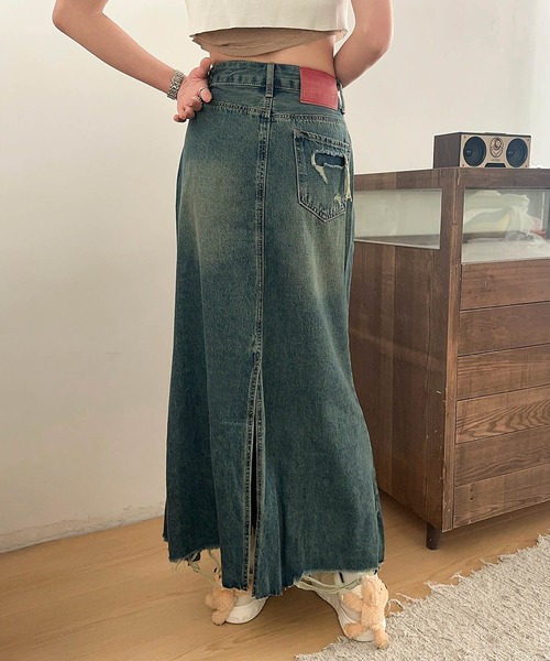 aimoha（アイモハ）の「【aimoha】フリンジヘムフレアデニムスカート（デニムスカート・レディース・ブルー・SMALL/MEDIUM/LARGE/X-LARGE）」の9枚目の写真