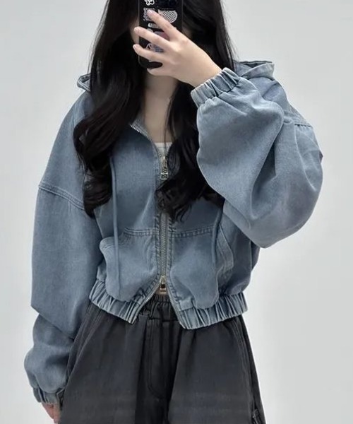 SHEENA（シーナ）の「ダブルジップデニムパーカーブルゾン（ブルゾン・レディース・ブラック/ブルー・M）」の9枚目の写真