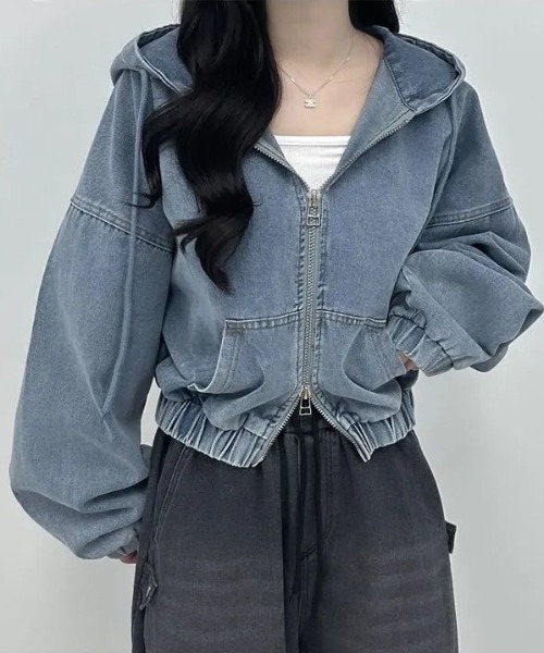 SHEENA（シーナ）の「ダブルジップデニムパーカーブルゾン（ブルゾン・レディース・ブラック/ブルー・M）」の17枚目の写真