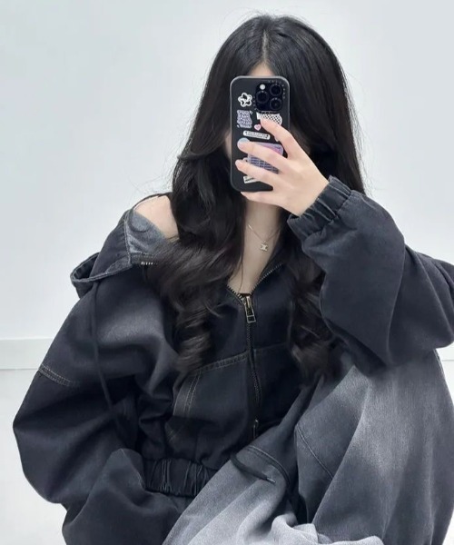 SHEENA（シーナ）の「ダブルジップデニムパーカーブルゾン（ブルゾン・レディース・ブラック/ブルー・M）」の20枚目の写真