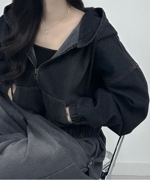 SHEENA（シーナ）の「ダブルジップデニムパーカーブルゾン（ブルゾン・レディース・ブラック/ブルー・M）」の21枚目の写真