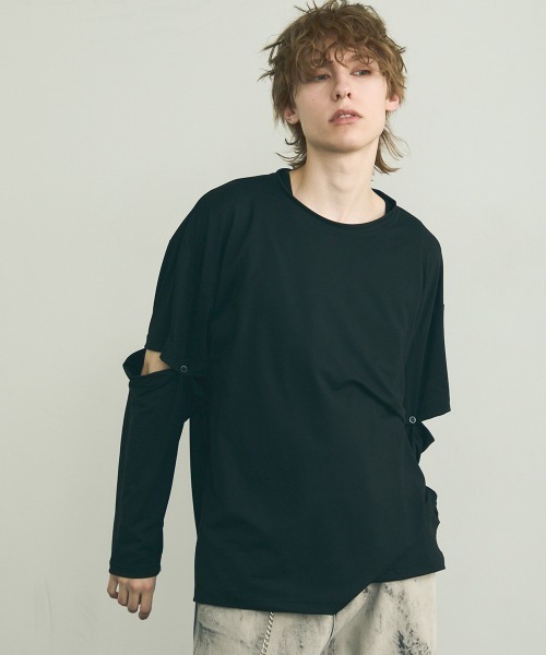セール】Long T-shirt with removable sleeves / スリーブ