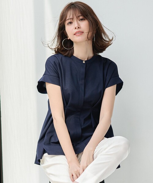 ANY SIS（エニィスィス）の「【洗える】カナパジャージー ブラウス（シャツ/ブラウス・レディース・ホワイト系/ネイビー系/スカイブルー系/ライトイエロー系・2）」の4枚目の写真