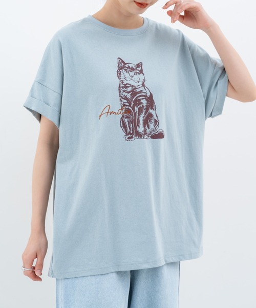 refinedworks(リファインドワークス)の「【refinedworks】レトロ 可愛い 猫 ちゃん がモチーフ となった Tシャツ(Tシャツ/カットソー・レディース・グレイッシュベージュ/ブラウン/ミント・FREE)」の3枚目の写真