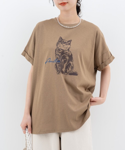 refinedworks(リファインドワークス)の「【refinedworks】レトロ 可愛い 猫 ちゃん がモチーフ となった Tシャツ(Tシャツ/カットソー・レディース・グレイッシュベージュ/ブラウン/ミント・FREE)」の22枚目の写真