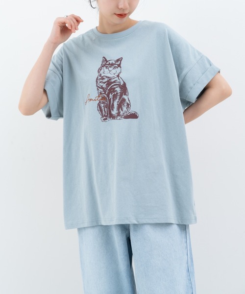 refinedworks(リファインドワークス)の「【refinedworks】レトロ 可愛い 猫 ちゃん がモチーフ となった Tシャツ(Tシャツ/カットソー・レディース・グレイッシュベージュ/ブラウン/ミント・FREE)」の4枚目の写真